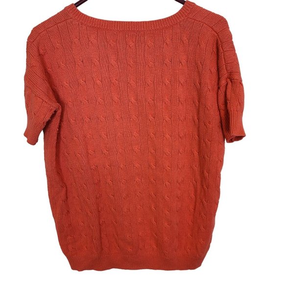 Ralph Lauren Womens XS Orange Short Sleeve Crew Neck Cable Knit Silk Sweater - Picture 7 of 7